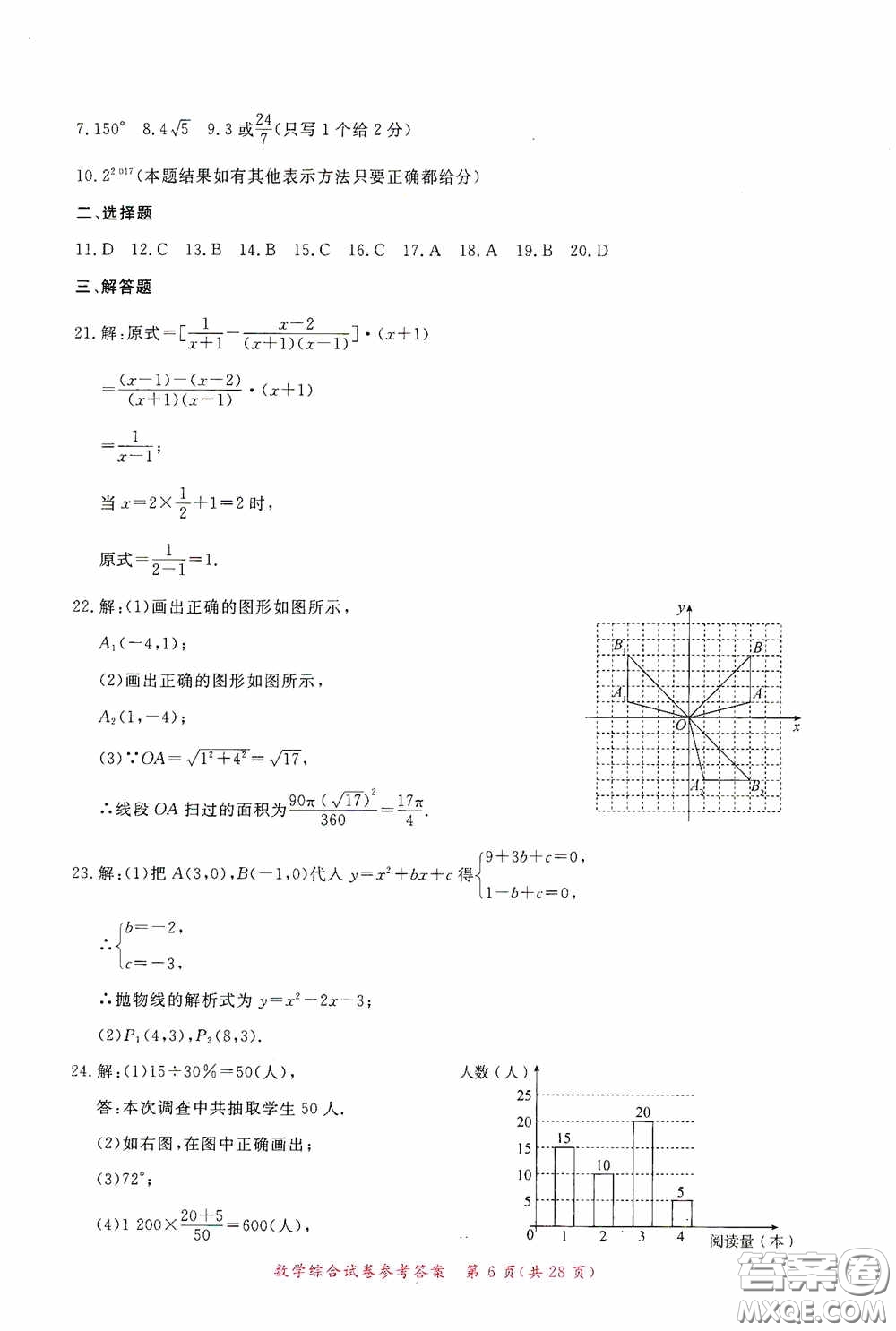 2020年資源與評價全程總復(fù)習(xí)數(shù)學(xué)綜合試卷答案