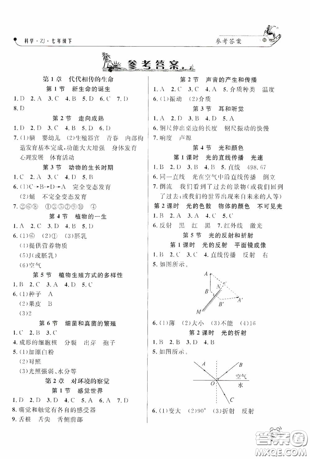 鐘書(shū)金牌2020過(guò)關(guān)沖刺100分七年級(jí)科學(xué)下冊(cè)浙教版答案