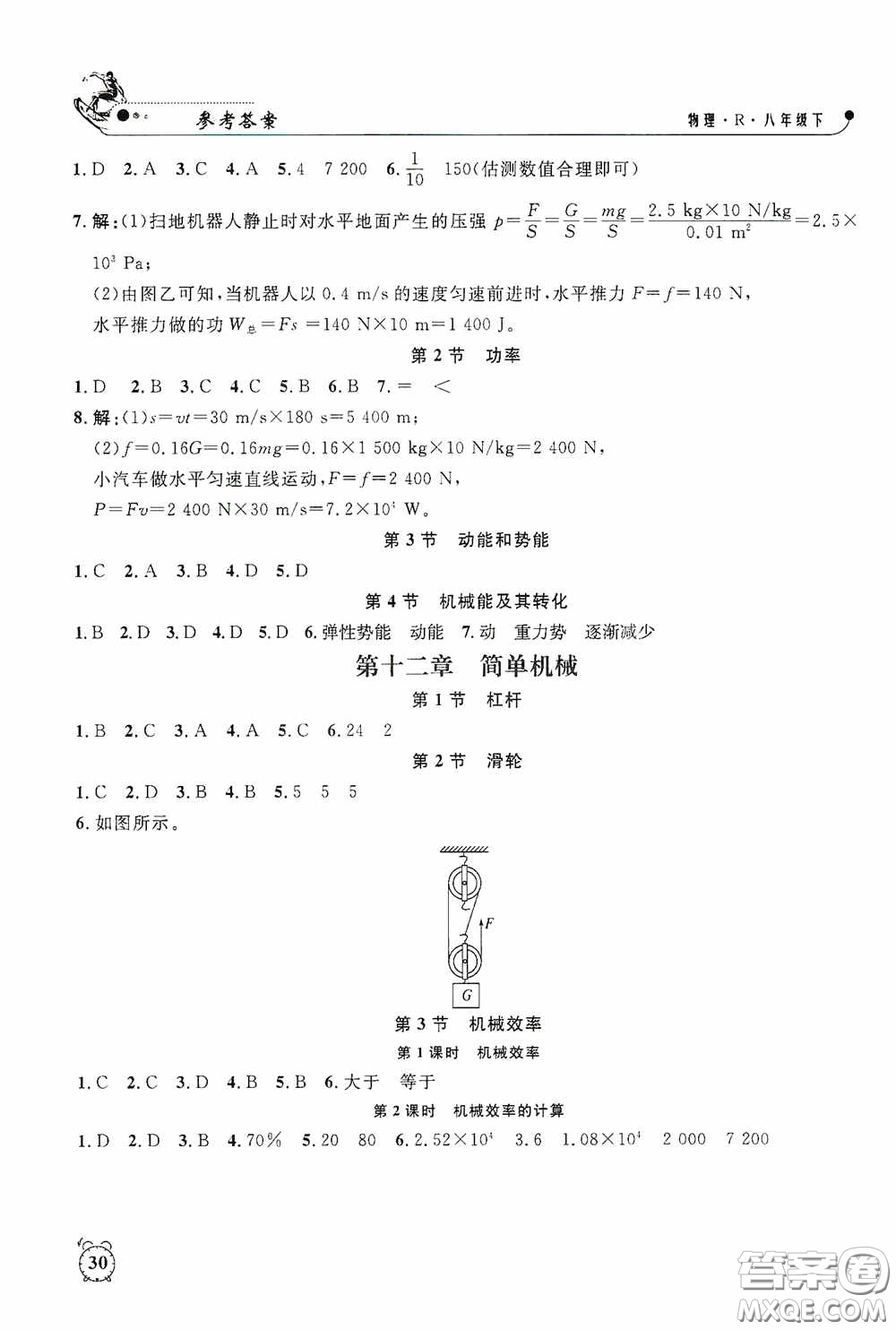 鐘書金牌2020過關(guān)沖刺100分課時作業(yè)八年級物理下冊人教版答案