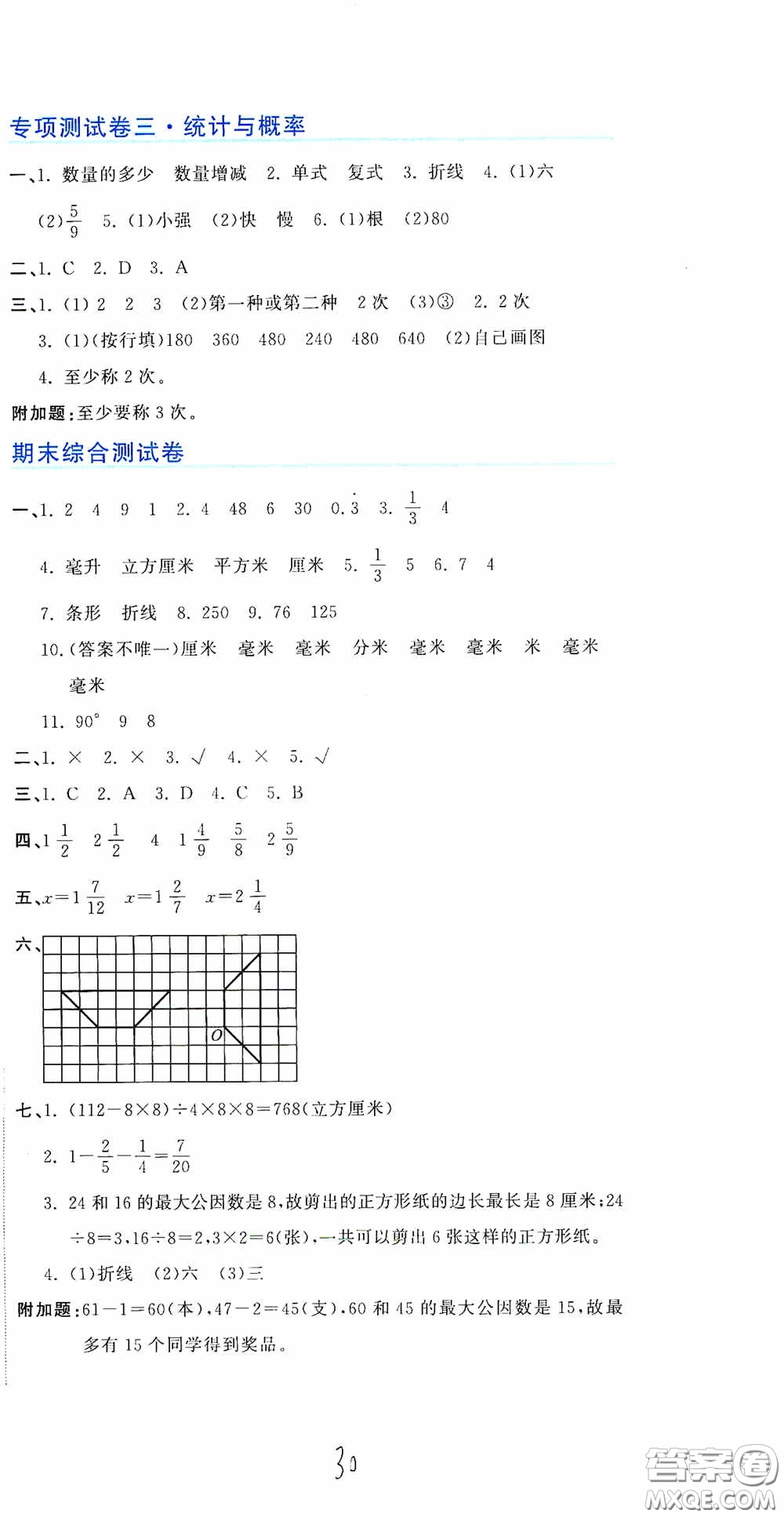 北京教育出版社2020新目標(biāo)檢測同步單元測試卷五年級數(shù)學(xué)下冊人教版答案