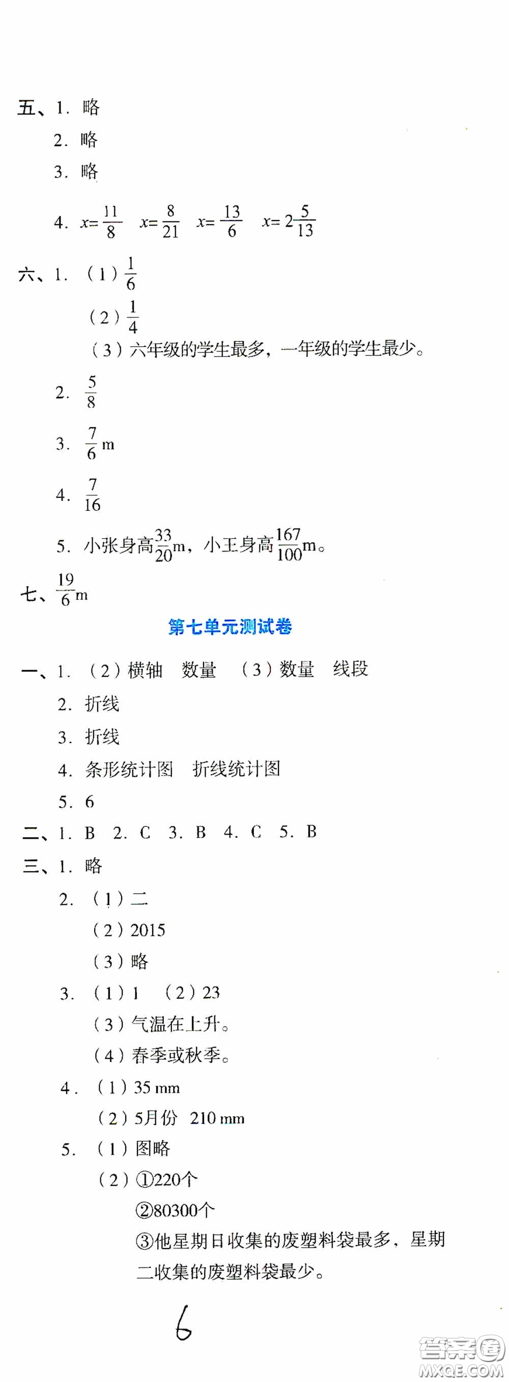 湖南教育出版社2020湘教考苑單元測(cè)試卷五年級(jí)數(shù)學(xué)下冊(cè)人教版答案