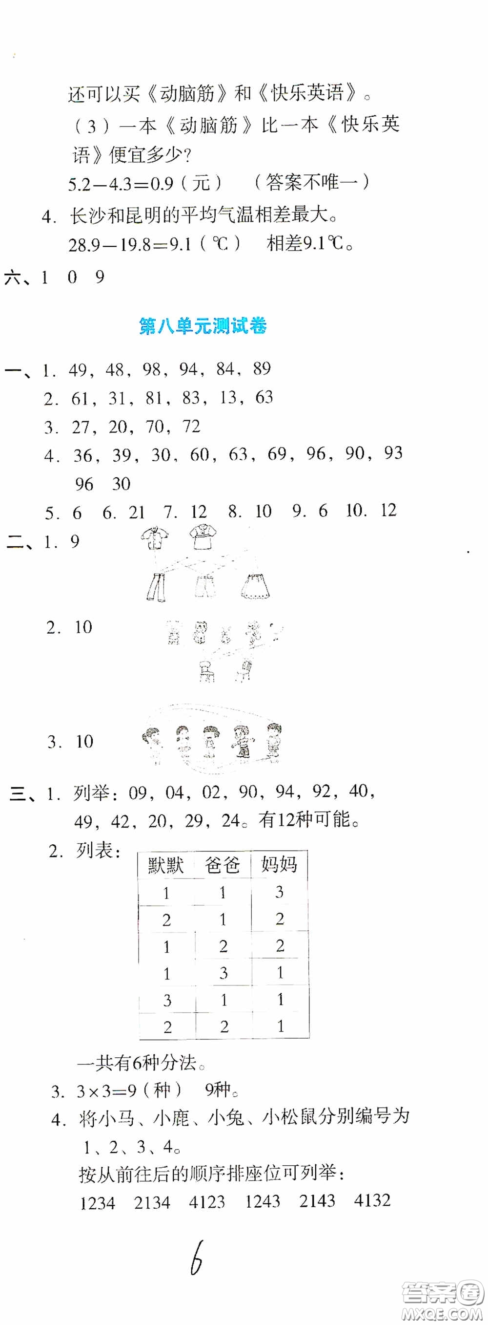 湖南教育出版社2020湘教考苑單元測試卷三年級數學下冊人教版答案