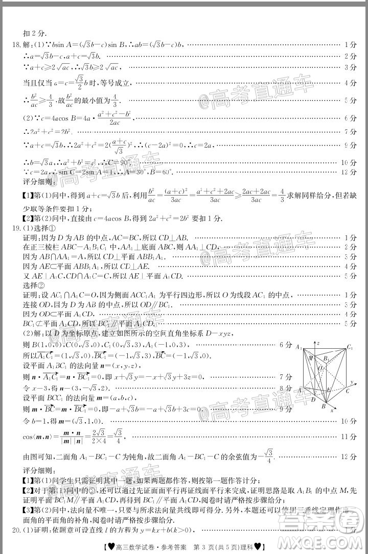 2020年金太陽全國5月百萬聯(lián)考全國二卷理科數(shù)學試題及答案