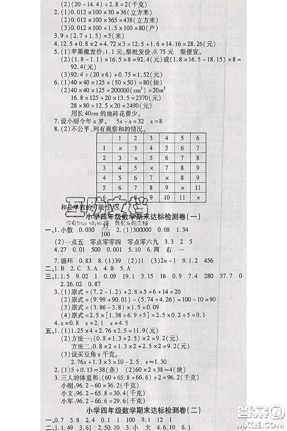 中州古籍出版社2020春全優(yōu)考卷四年級數(shù)學下冊北師版答案