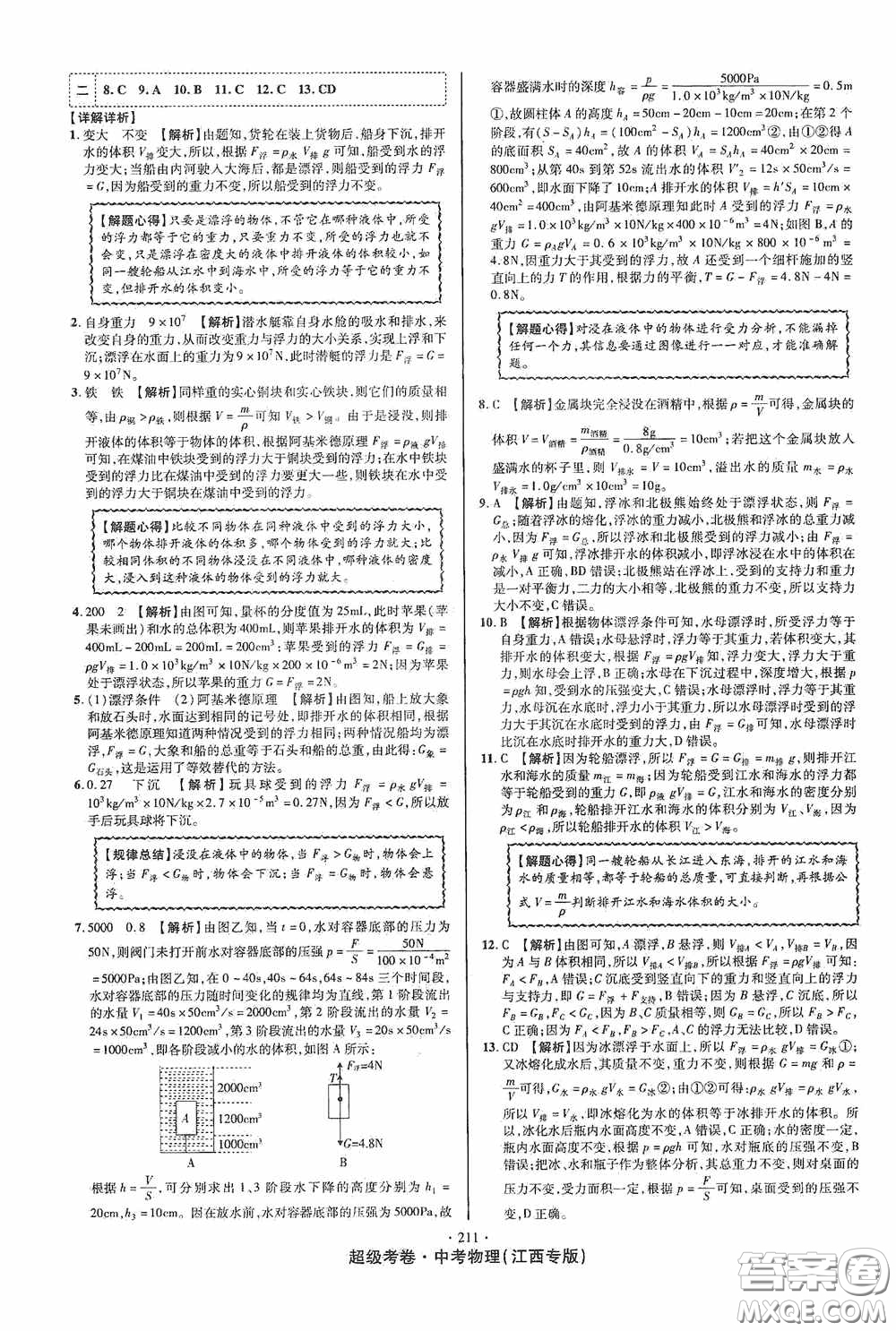 銘文文化2020超級考卷基礎(chǔ)夯實導(dǎo)練江西中考物理答案