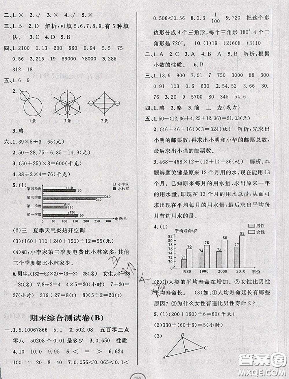 浙江大學(xué)出版社2020春浙江名卷四年級數(shù)學(xué)下冊人教版答案