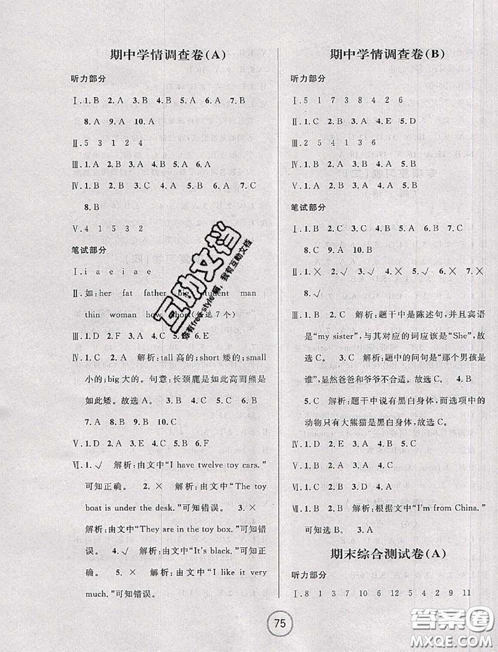 浙江大學(xué)出版社2020春浙江名卷三年級(jí)英語(yǔ)下冊(cè)人教版答案