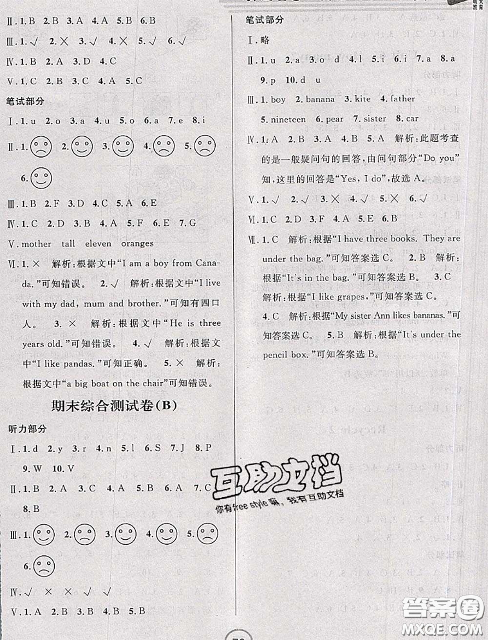 浙江大學(xué)出版社2020春浙江名卷三年級(jí)英語(yǔ)下冊(cè)人教版答案