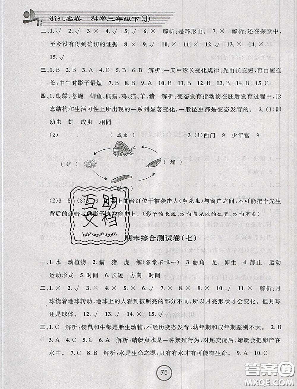 浙江大學(xué)出版社2020春浙江名卷三年級(jí)科學(xué)下冊(cè)教科版答案