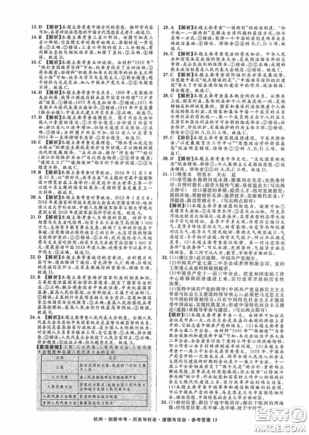 浙江工商大學出版社2020創(chuàng)新中考杭州市中考試題精編歷史與社會道德與法治答案