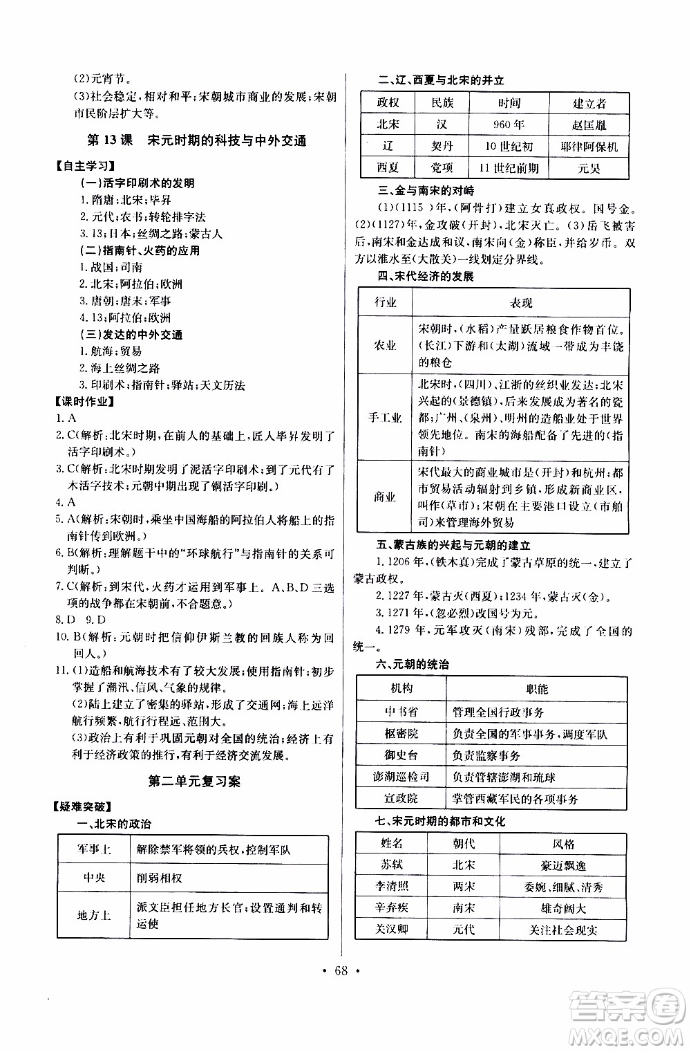 2020年長(zhǎng)江全能學(xué)案同步練習(xí)冊(cè)歷史七年級(jí)下冊(cè)人教版參考答案