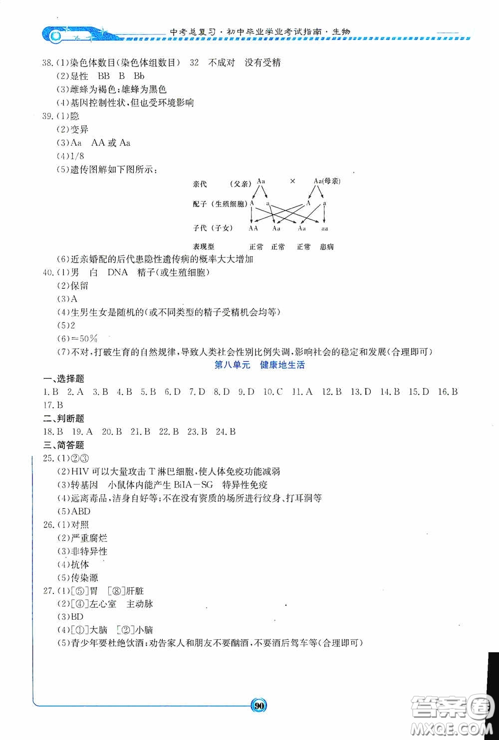 湖南教育出版社2020湘教考苑中考總復(fù)習(xí)初中畢業(yè)學(xué)業(yè)考試指南生物八年級(jí)用書答案