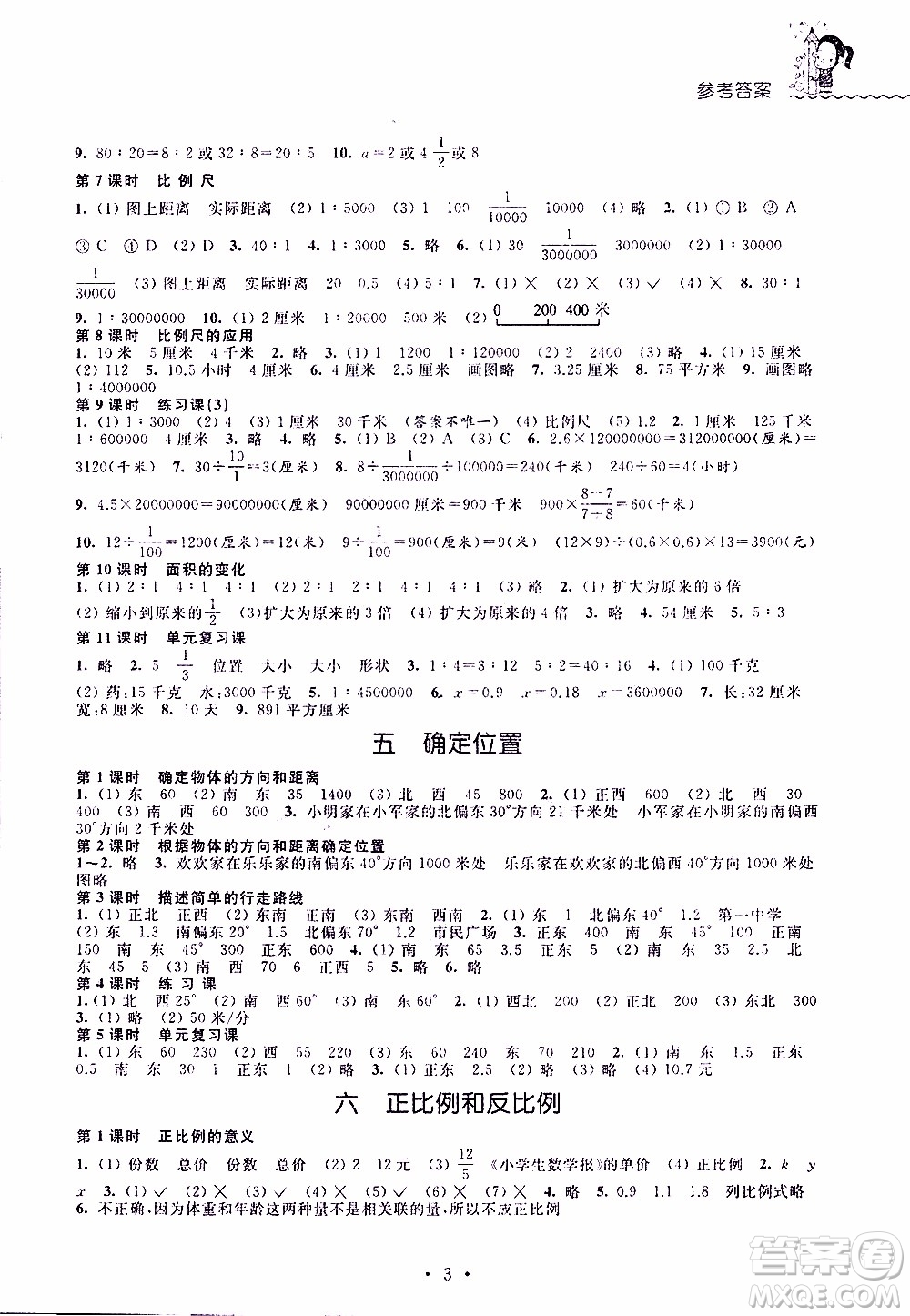 江蘇人民出版社2020年創(chuàng)新課堂學(xué)與練數(shù)學(xué)六年級(jí)下冊(cè)參考答案