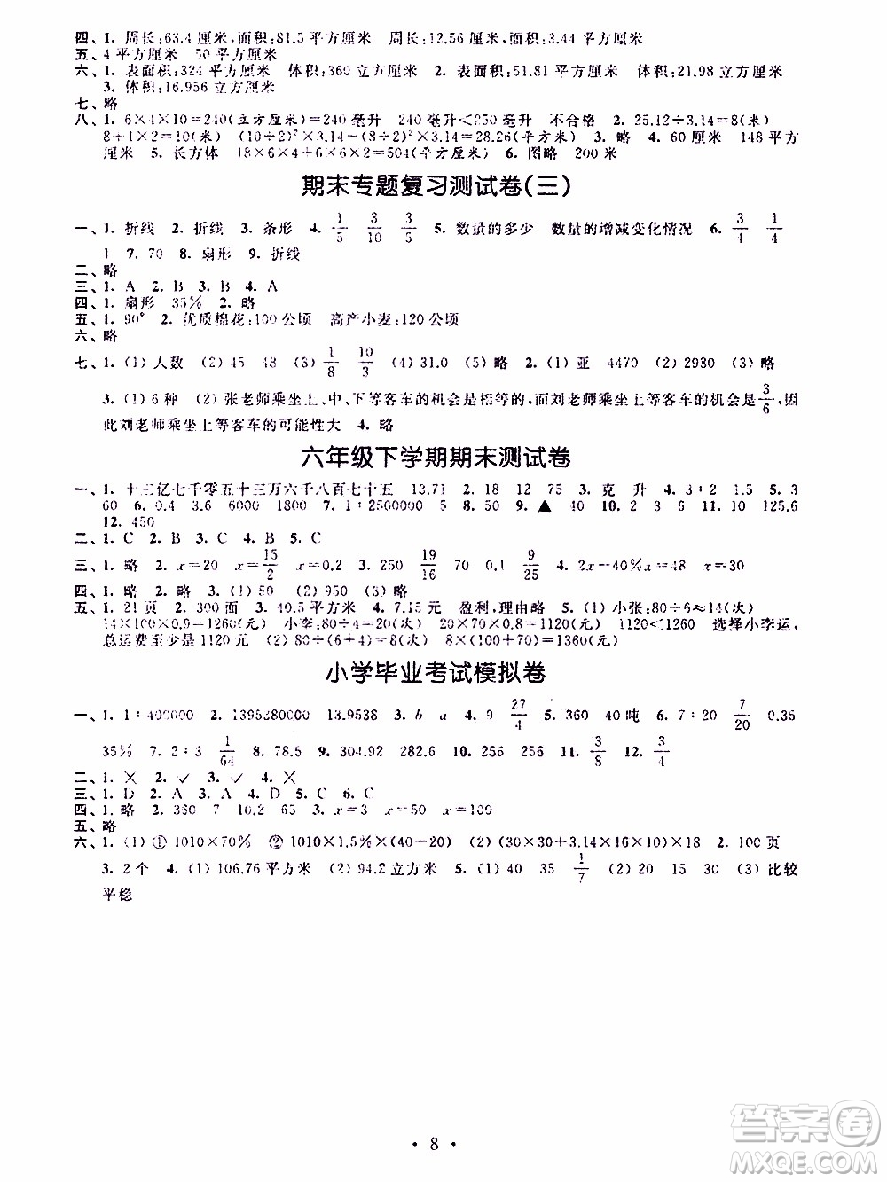 江蘇人民出版社2020年創(chuàng)新課堂學(xué)與練數(shù)學(xué)六年級(jí)下冊(cè)參考答案