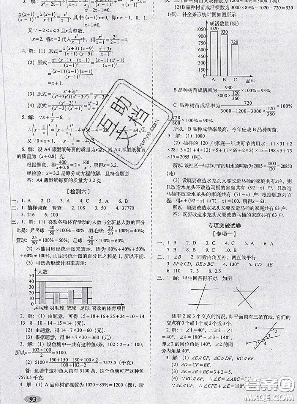 2020春聚能闖關100分期末復習沖刺卷七年級數學下冊浙教版答案