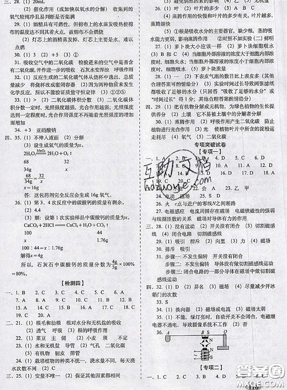 2020春聚能闖關(guān)100分期末復(fù)習(xí)沖刺卷八年級(jí)科學(xué)下冊(cè)浙教版答案