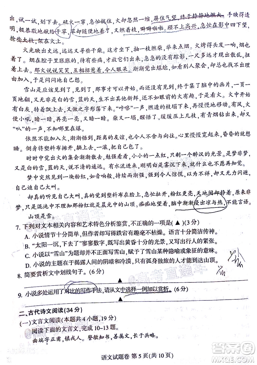 涼山州2020屆高中畢業(yè)班第三次診斷性檢測(cè)語(yǔ)文試題及答案