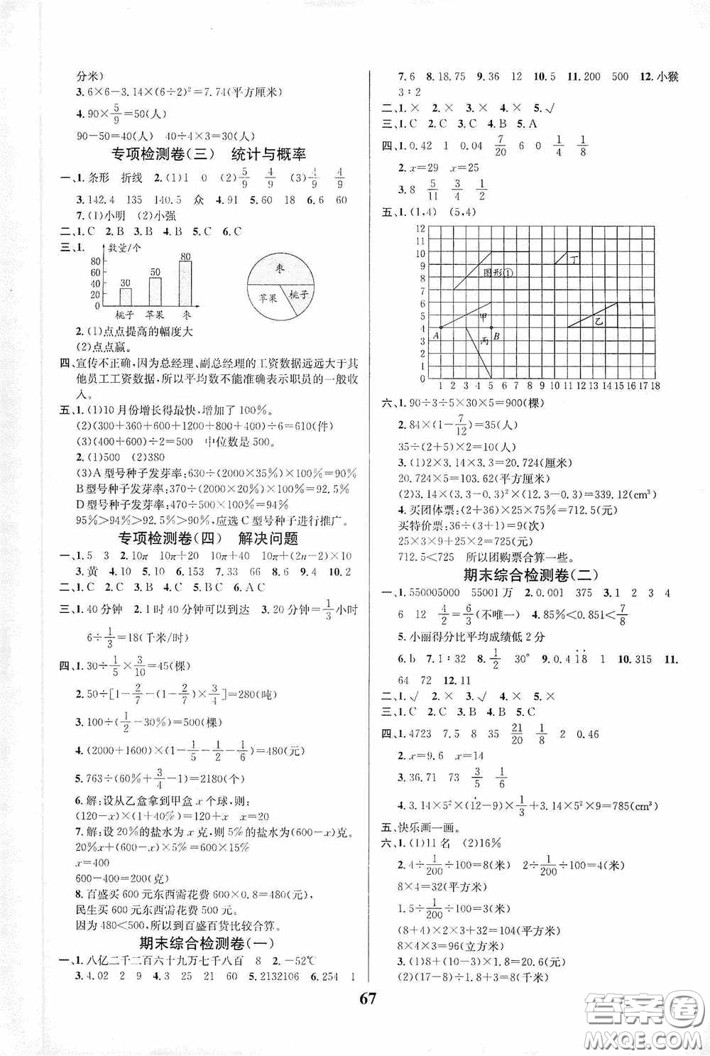 吉林教育出版社2020小學(xué)生全能金卷六年級(jí)數(shù)學(xué)下冊(cè)北師大版答案