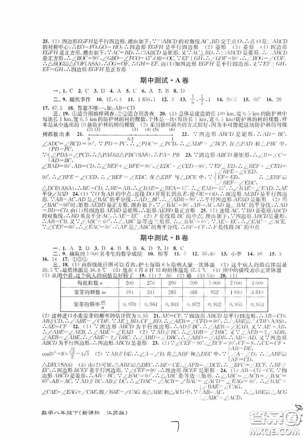 東南大學(xué)出版社2020江蘇密卷八年級(jí)數(shù)學(xué)下冊江蘇版答案