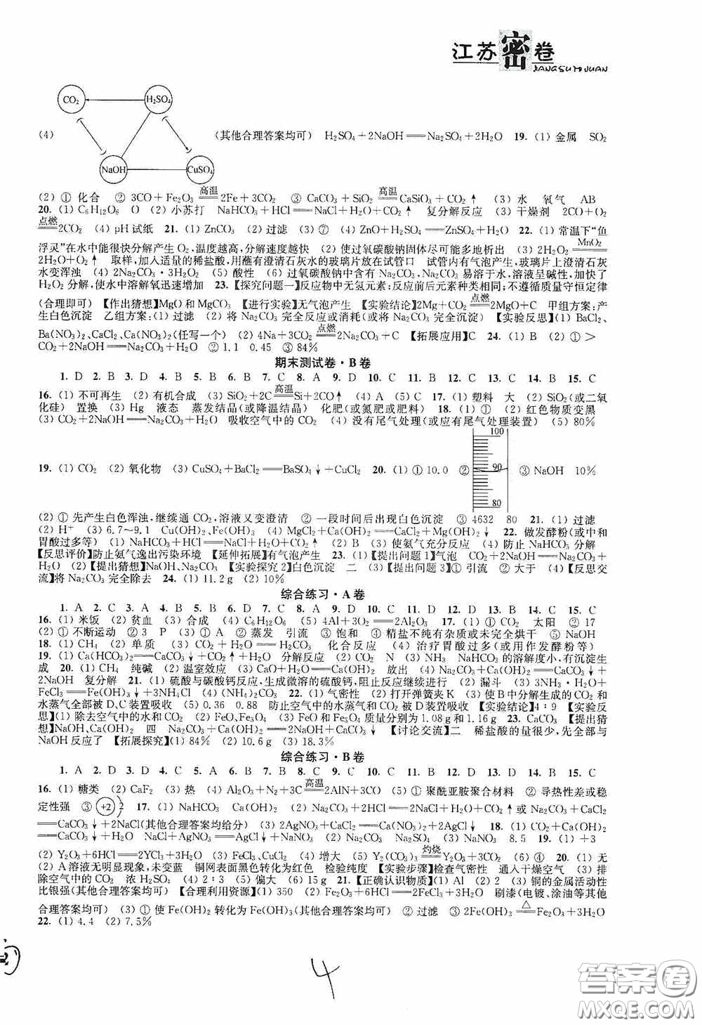 東南大學(xué)出版社2020江蘇密卷九年級化學(xué)下冊全國版答案