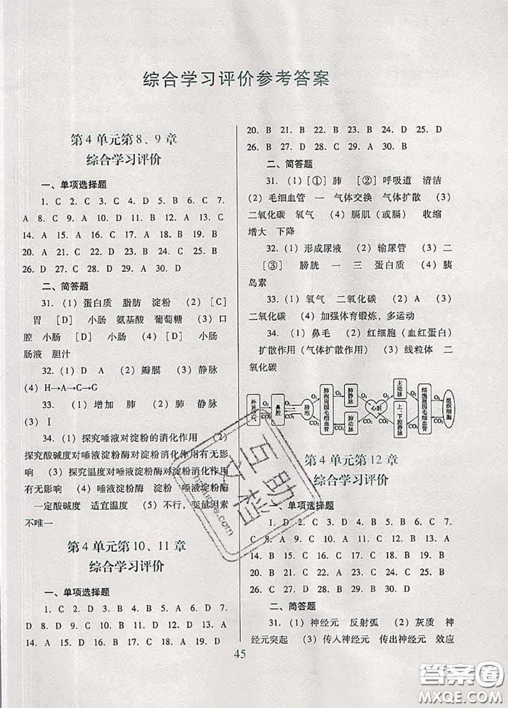 2020新版南方新課堂金牌學(xué)案七年級(jí)生物下冊(cè)北師版答案