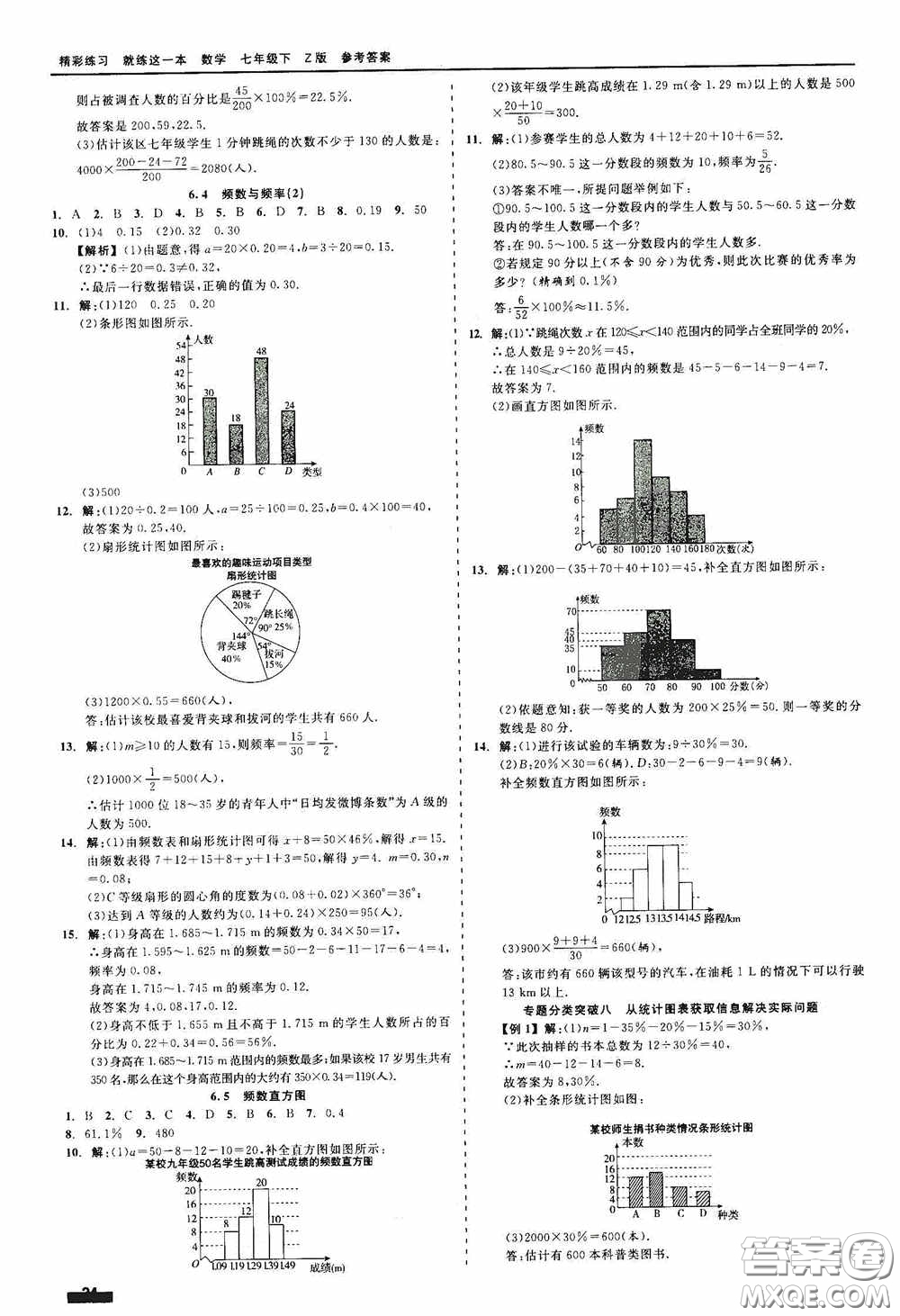 浙江工商大學(xué)出版社2020精彩練習(xí)就練這一本七年級(jí)數(shù)學(xué)下冊(cè)Z版A本答案