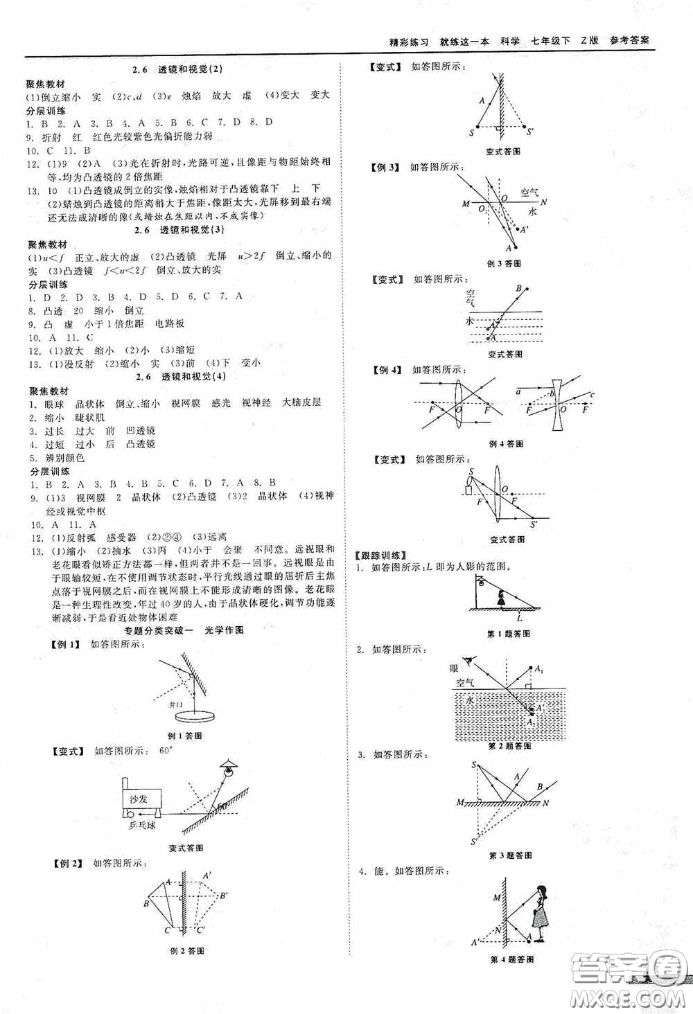 浙江工商大學(xué)出版社2020精彩練習(xí)就練這一本七年級科學(xué)下冊Z版B本答案