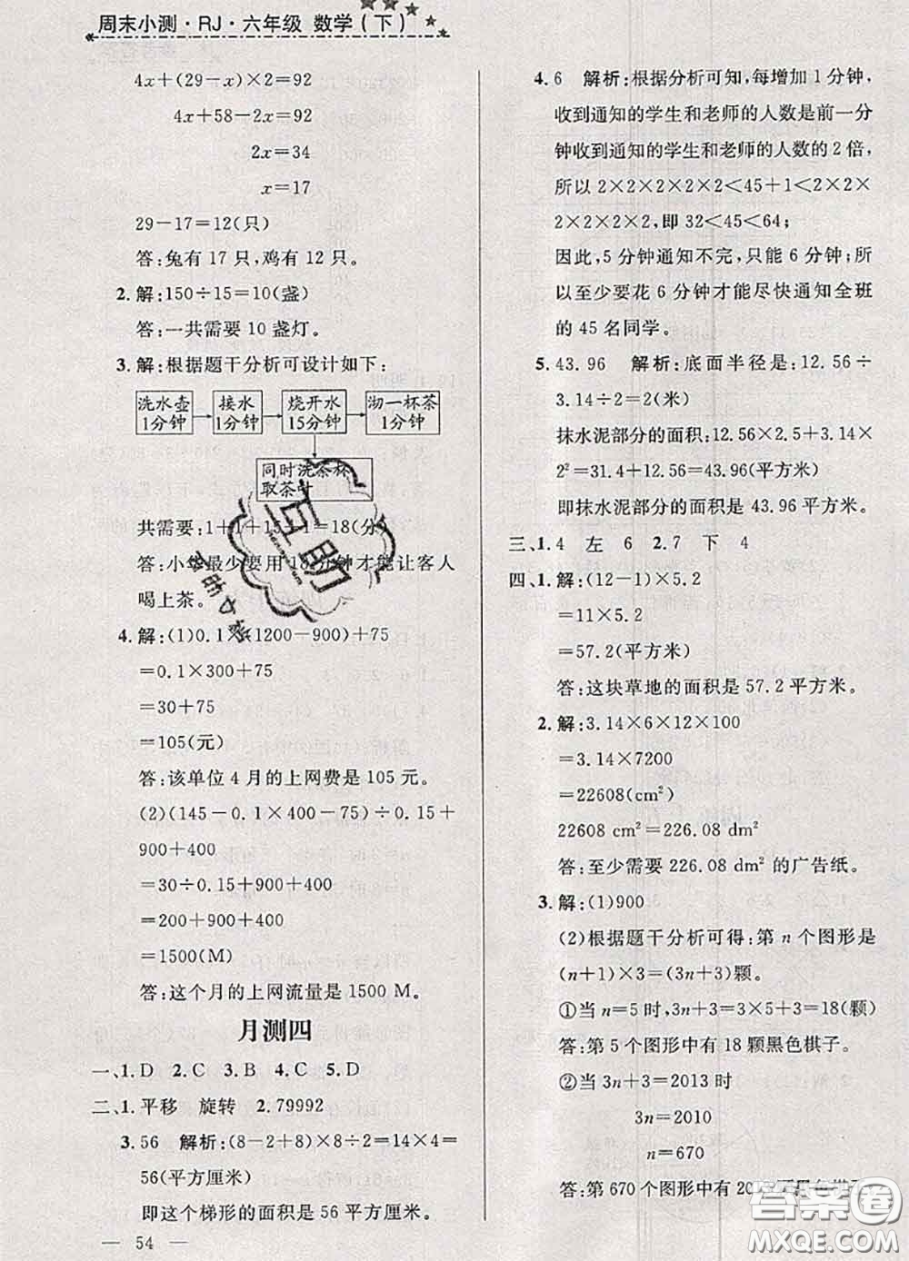 鐘書金牌2020春過關沖刺100分六年級數學下冊人教版答案