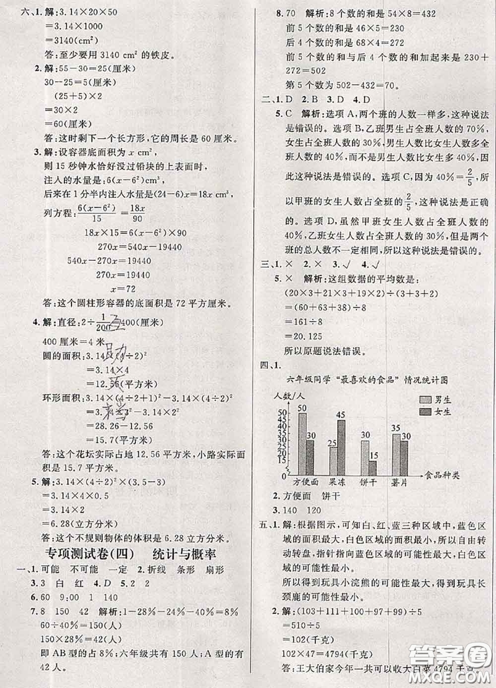 鐘書金牌2020春過關沖刺100分六年級數學下冊人教版答案