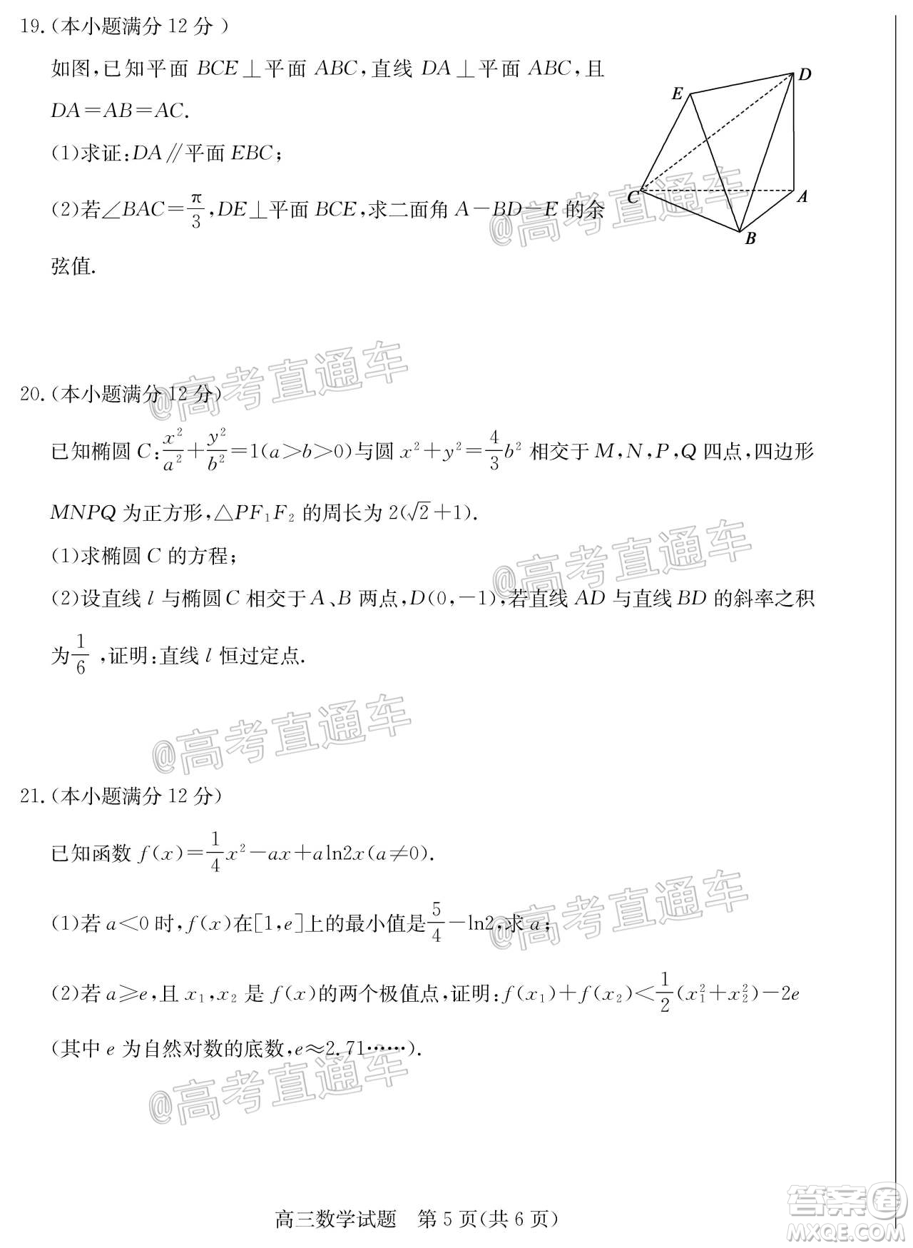 2020年德州二模高三數(shù)學(xué)試題及答案