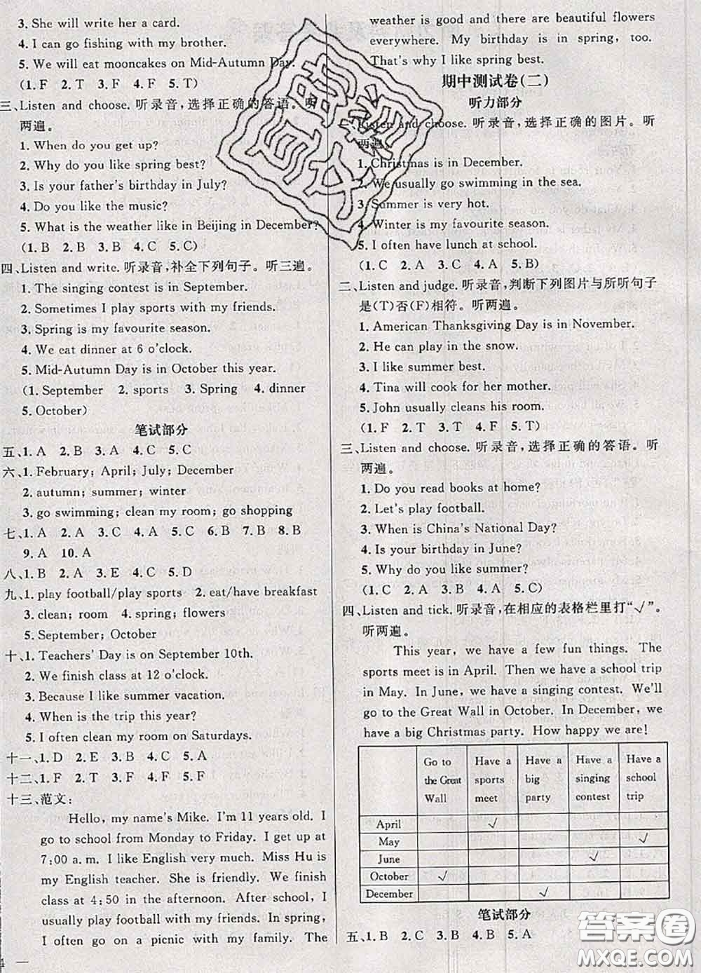 鐘書金牌2020春過關(guān)沖刺100分五年級英語下冊人教版答案