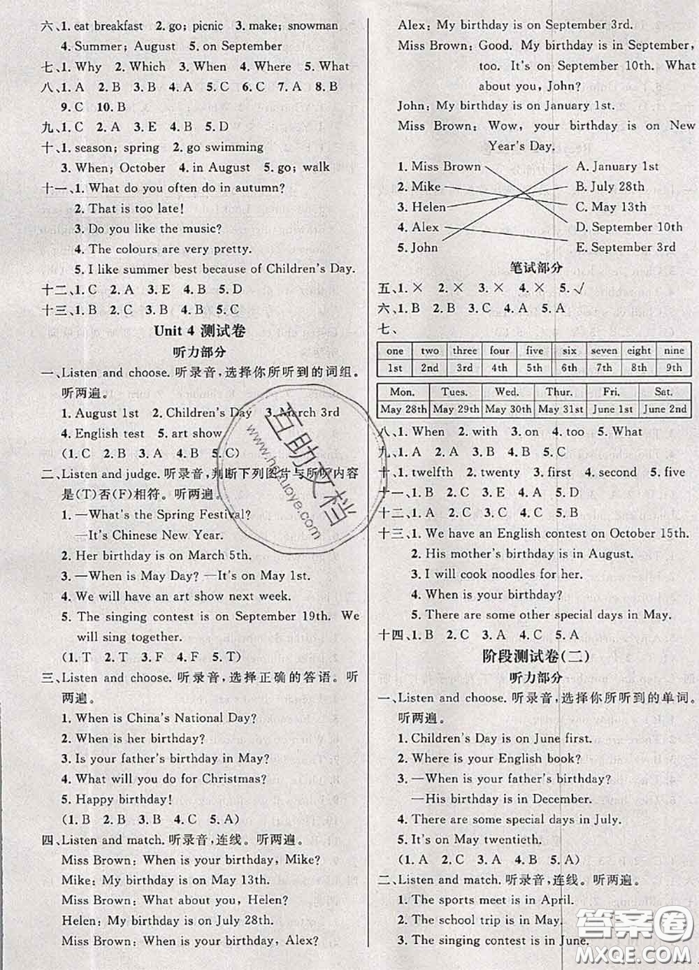 鐘書金牌2020春過關(guān)沖刺100分五年級英語下冊人教版答案