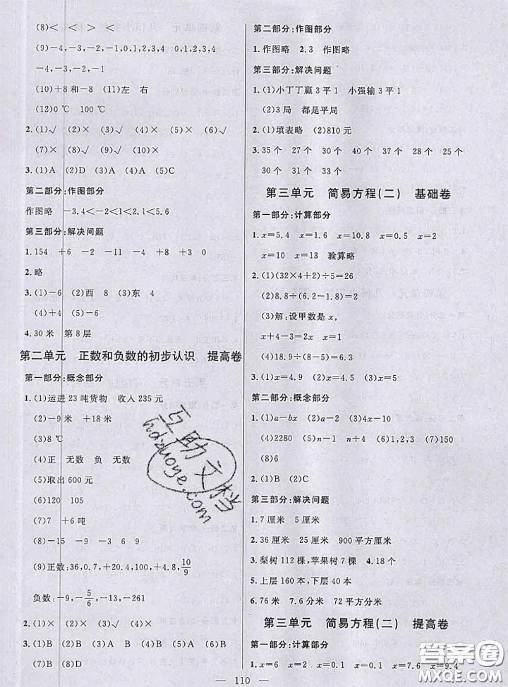 鐘書金牌2020春好題好卷過關(guān)沖刺100分五年級數(shù)學(xué)下冊上海專版答案