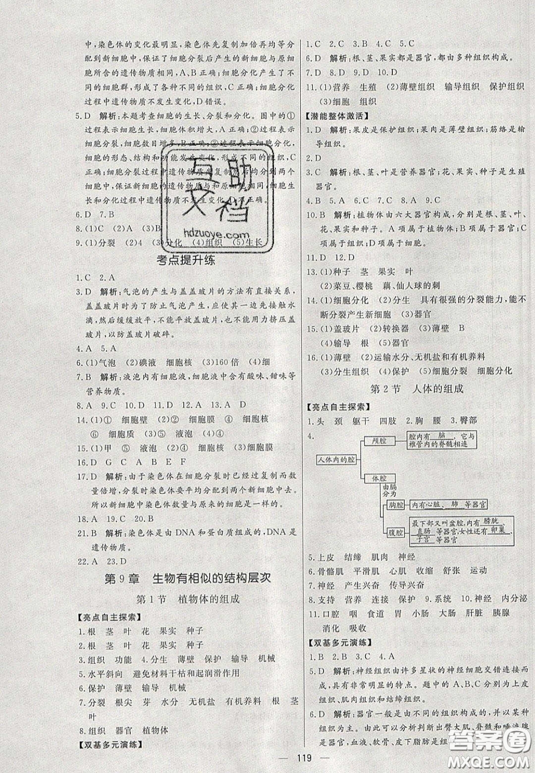 2020年亮點激活中學(xué)教材多元演練七年級生物下冊蘇科版答案