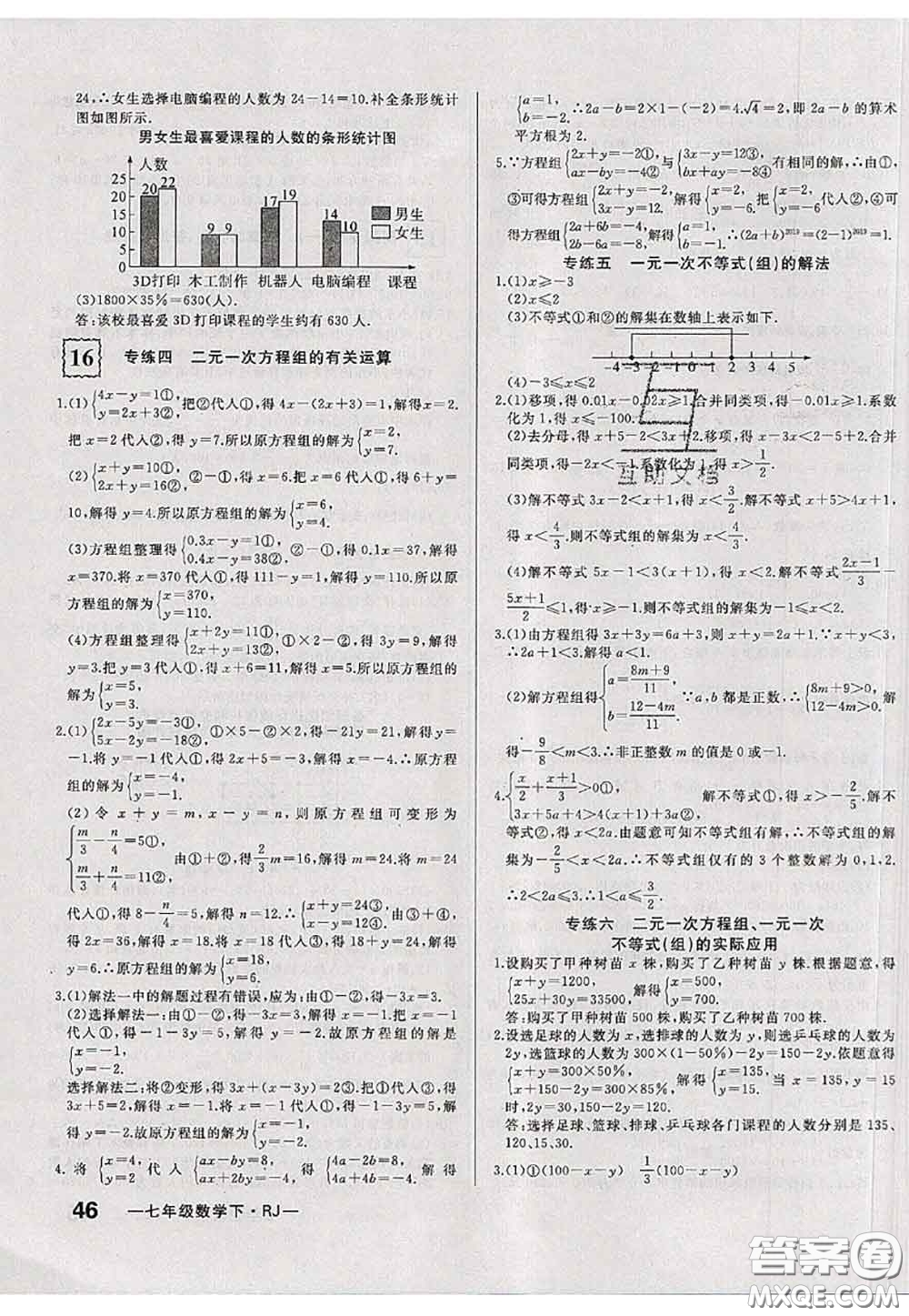 2020新版優(yōu)翼優(yōu)干線周周卷初中數(shù)學(xué)七年級下冊人教版答案