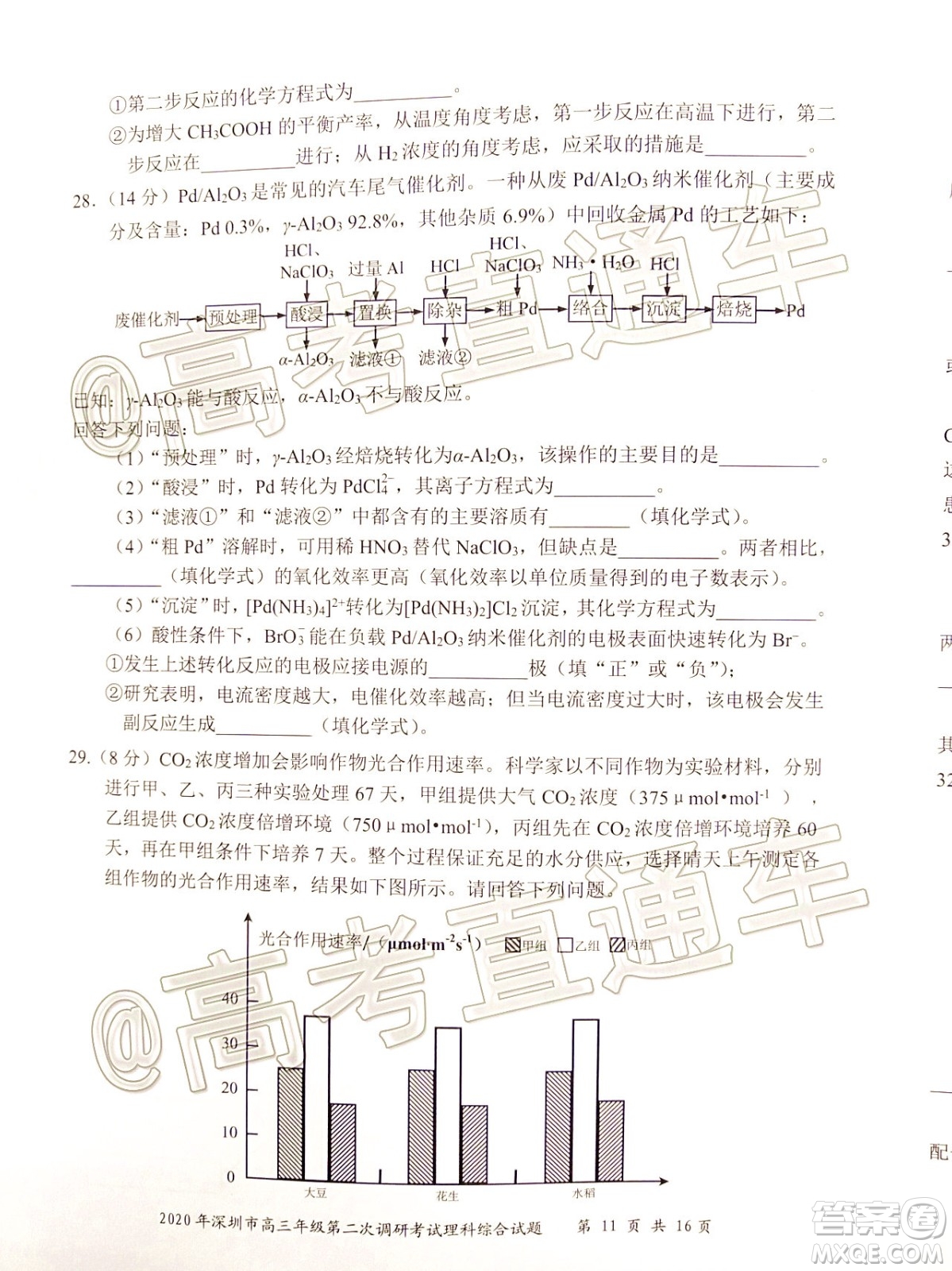 2020年深圳市高三年級(jí)第二次調(diào)研考試?yán)砜凭C合試題及答案