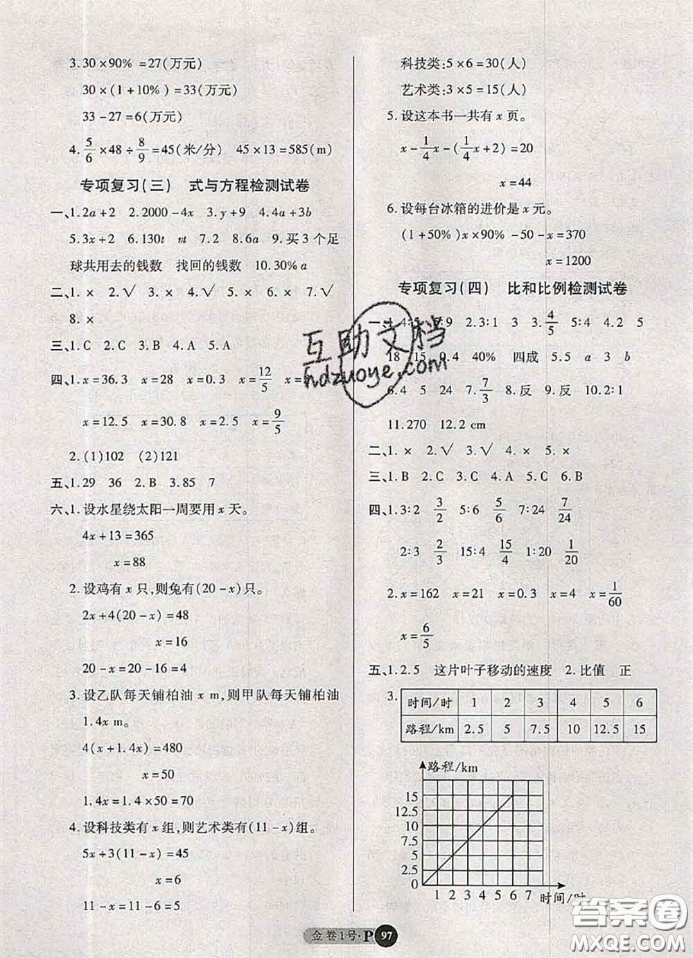 電子科技大學(xué)出版社2020新版金卷1號(hào)六年級(jí)數(shù)學(xué)下冊(cè)人教版答案