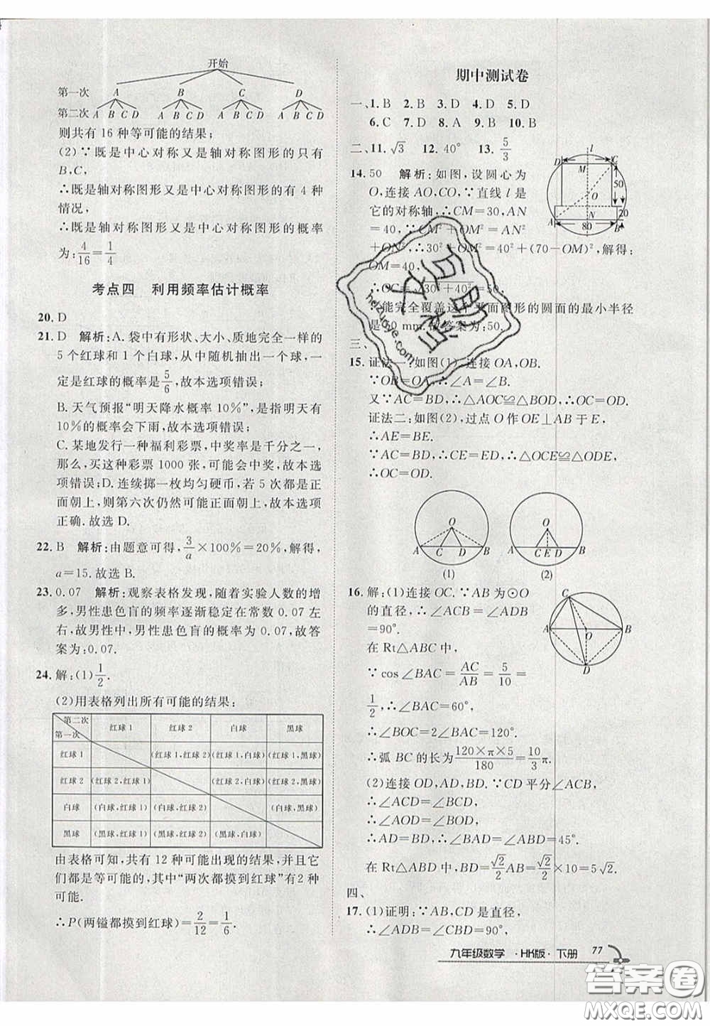 2020年優(yōu)品單元與期末九年級數(shù)學(xué)下冊滬科版答案