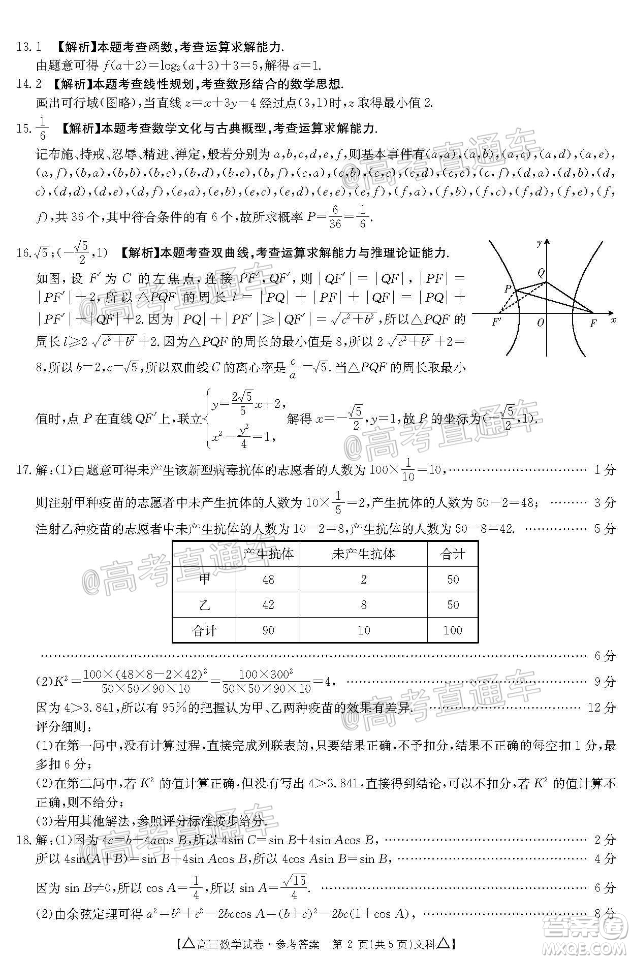 2020年金太陽百萬聯(lián)考全國II卷三角形高三文科數(shù)學(xué)試題及答案