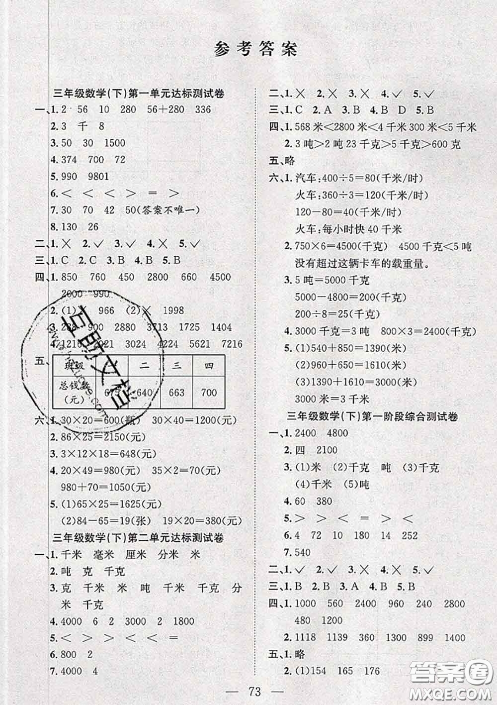 2020新版陽光全優(yōu)大考卷三年級(jí)數(shù)學(xué)下冊(cè)蘇教版答案