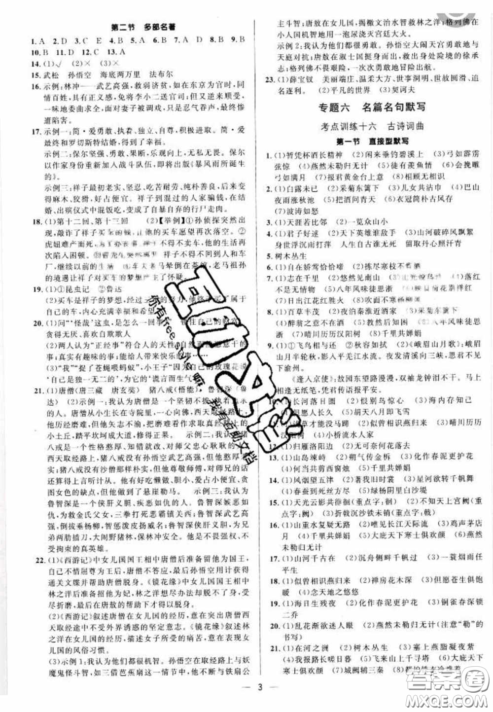 陽(yáng)光出版社2020正大圖書(shū)中考真題分類(lèi)卷初中語(yǔ)文全一冊(cè)答案