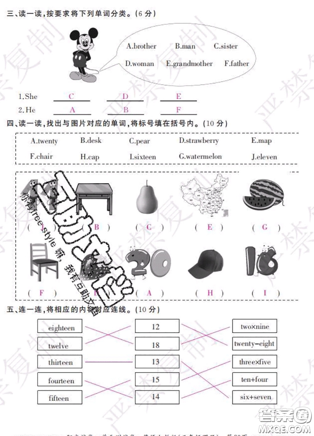 2020春陽光試卷單元測試卷三年級英語下冊人教版答案