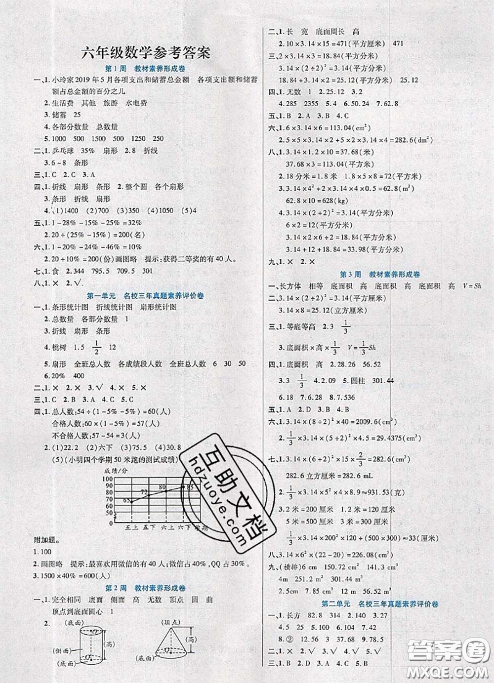 2020新版做對(duì)題核心素養(yǎng)卷六年級(jí)數(shù)學(xué)下冊(cè)蘇教版答案