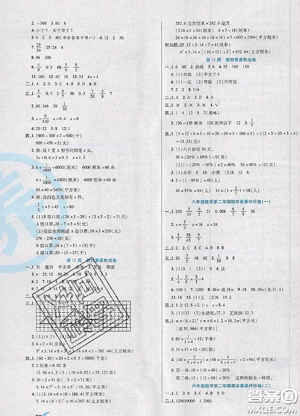 2020新版做對(duì)題核心素養(yǎng)卷六年級(jí)數(shù)學(xué)下冊(cè)蘇教版答案