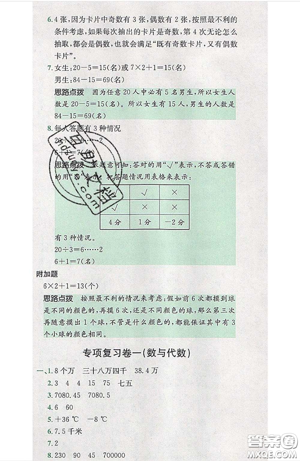 江西高校出版社2020春小卷霸六年級數(shù)學下冊人教版答案