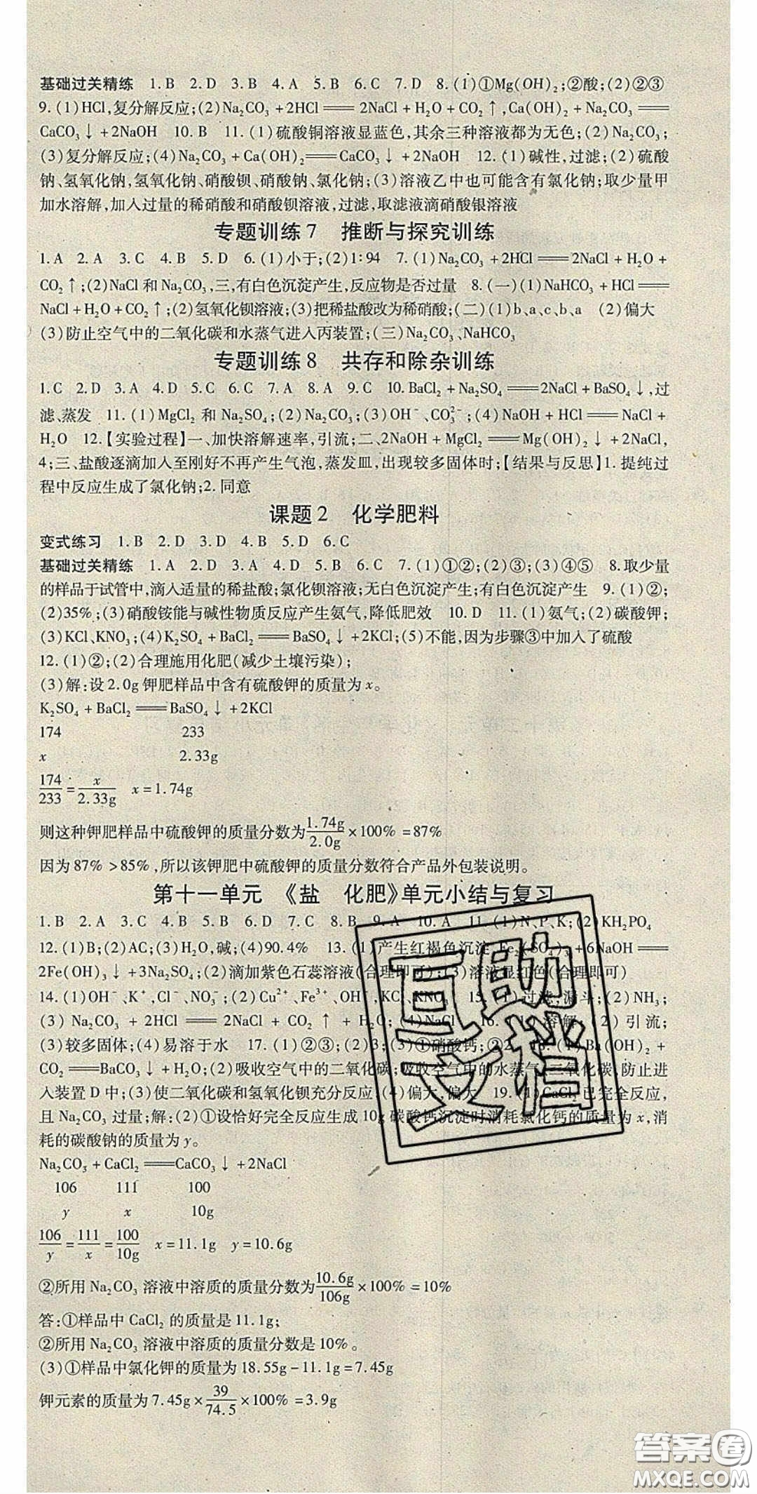 吉林教育出版社2020啟航新課堂九年級化學下冊人教版答案