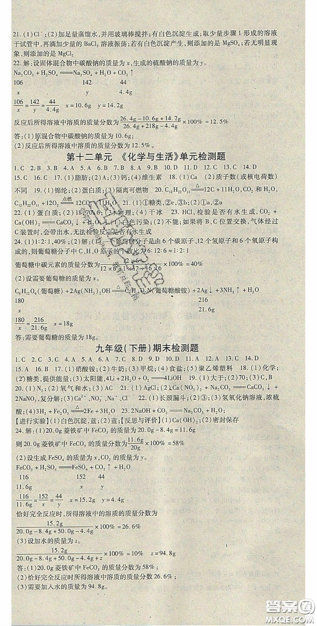 吉林教育出版社2020啟航新課堂九年級化學下冊人教版答案