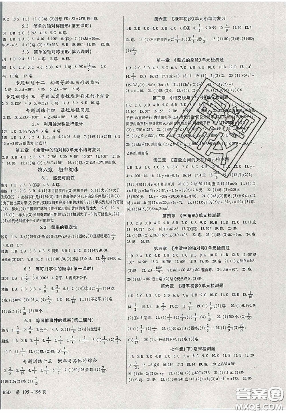 吉林教育出版社2020啟航新課堂七年級數(shù)學(xué)下冊北師大版答案