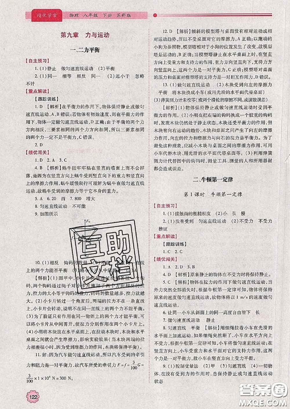 陜西師范大學(xué)出版社2020春績(jī)優(yōu)學(xué)案八年級(jí)物理下冊(cè)蘇科版答案