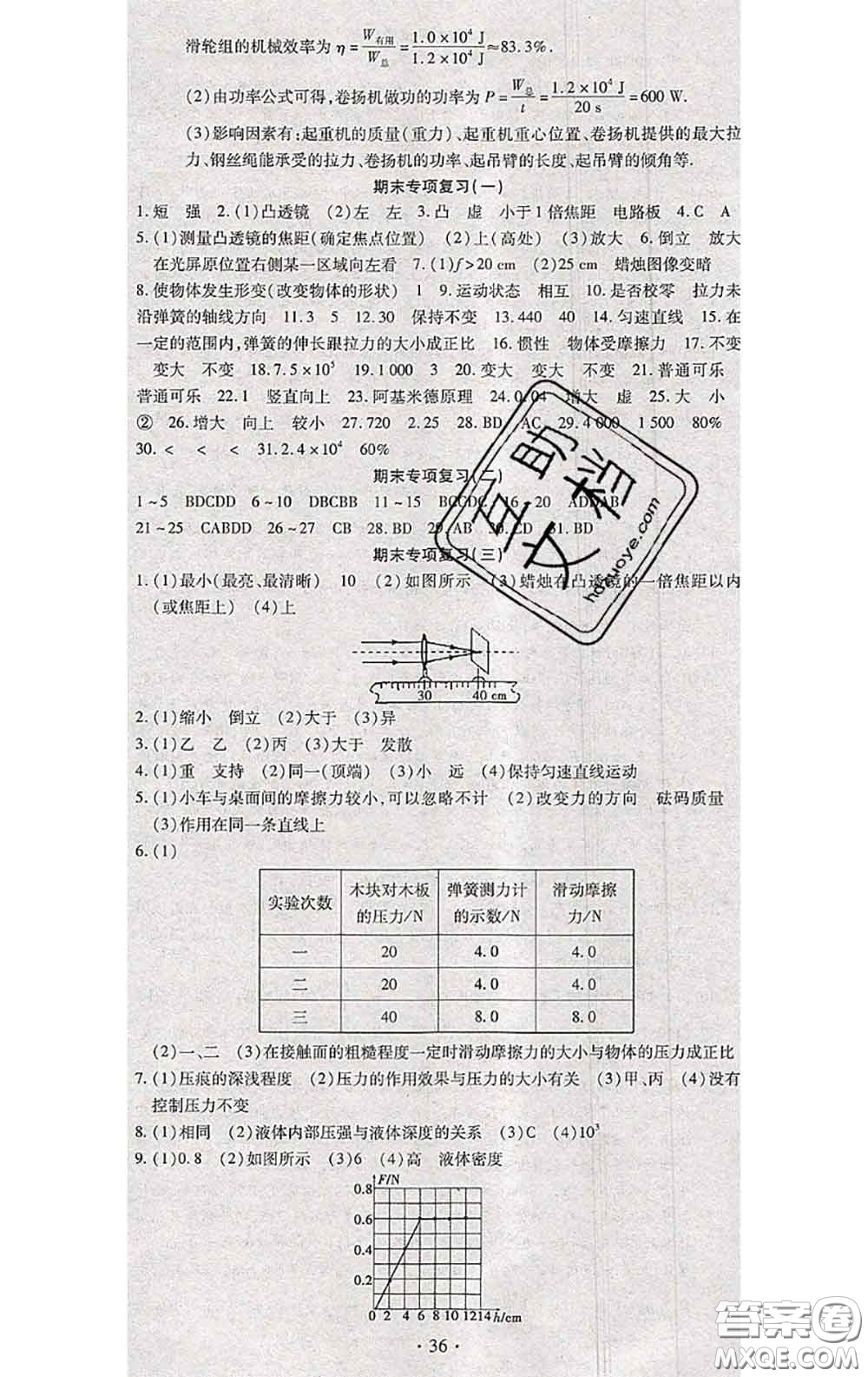 2020春全程測評試卷八年級物理下冊北師版答案